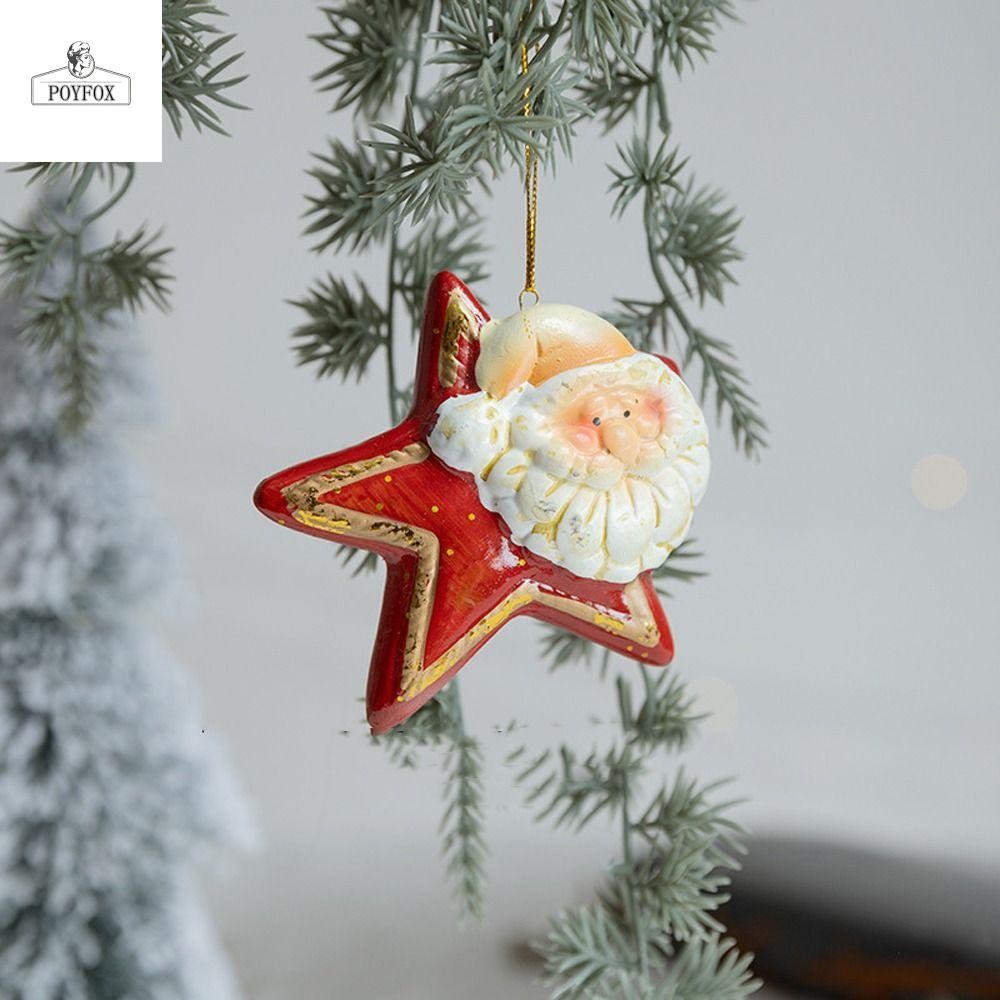 POYFOX Santa Claus Red Pottery Pendant, Handcrafted Retro Christmas Tree Hanging Ornaments, Creative Exquisite Cartoon Merry Christmas Decoration Home New Year Gift