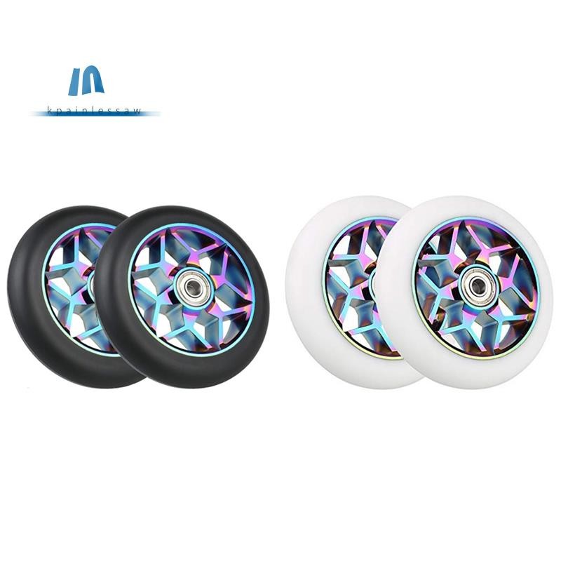 2 Pcs Scooter Accessories 110mm Scooter Wheels Colorful Pu Wheels Thick Stunt Car Wheels with Bearings