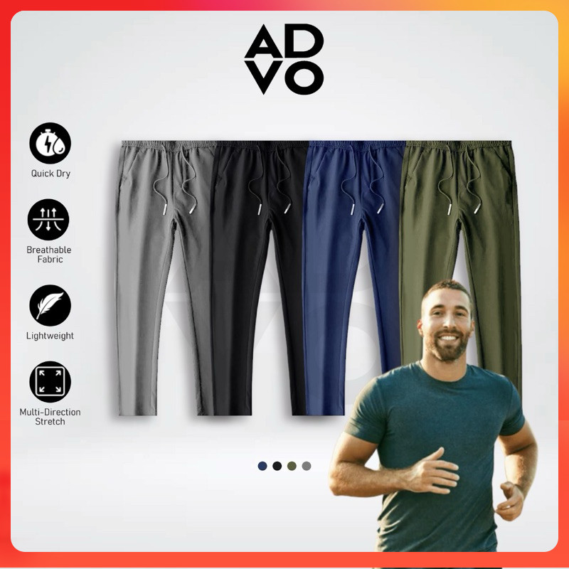ADVO Long Pants Men Polyester Seluar Panjang Lelaki Track Pants Seluar Sukan Sports Running Pocket Jogger Pants Sekolah