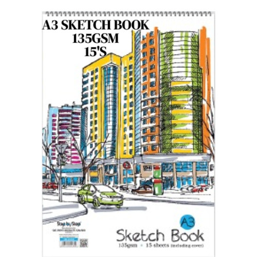 STEP BY STEP A3 SKETCH BOOK / SKETCH PAD / RING SKETCH BOOK 135GSM 15'S 420MMX297MM (SB A3135)