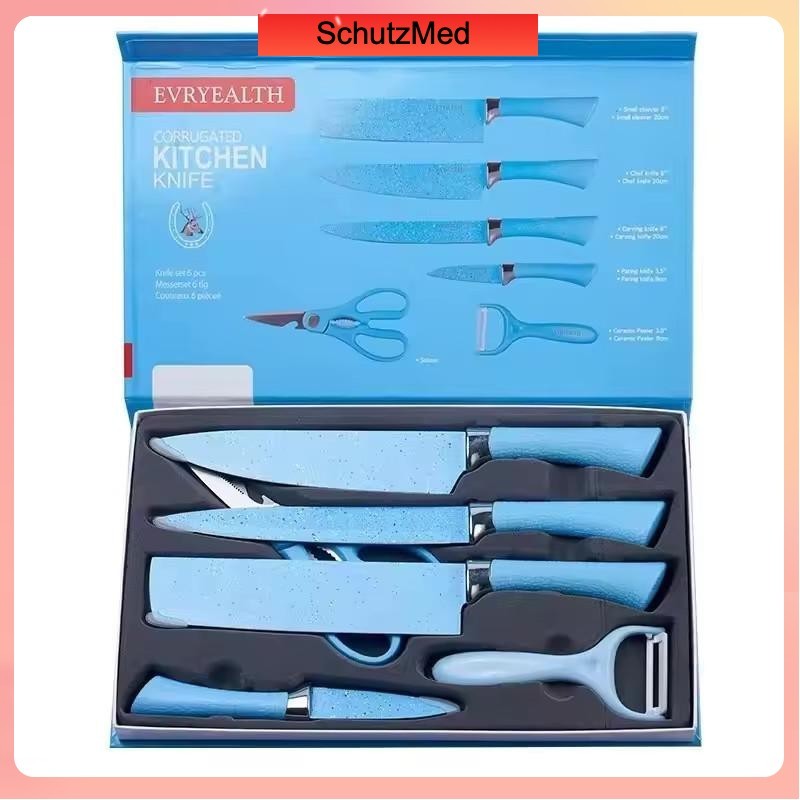 Knife Set 6 In 1 Evcrierh Corrugated knife Kitchen Knife set colourful Pisau Dapur KITCHEN KNIVES