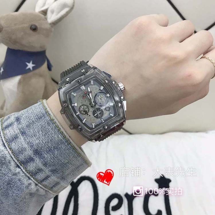 [Genuine Product Ready Stock Limited Time Seckill within 24 Hours Fast Delivery] Swiss Hollow Six-Hand Watch Trendy Men Women INS Influencer H Treasure Barrel Type Transparent Couple Watch Leisure Sports Rubber