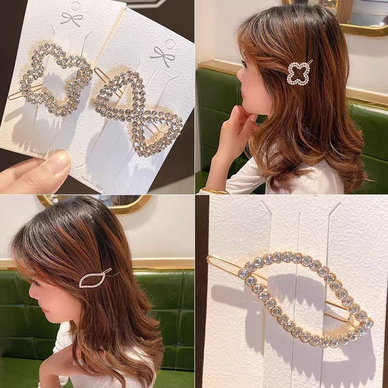 Single Set Korean Multi Style Frog Buckle with Diamond Edge Clip for Women's Commuting Hair Accessories