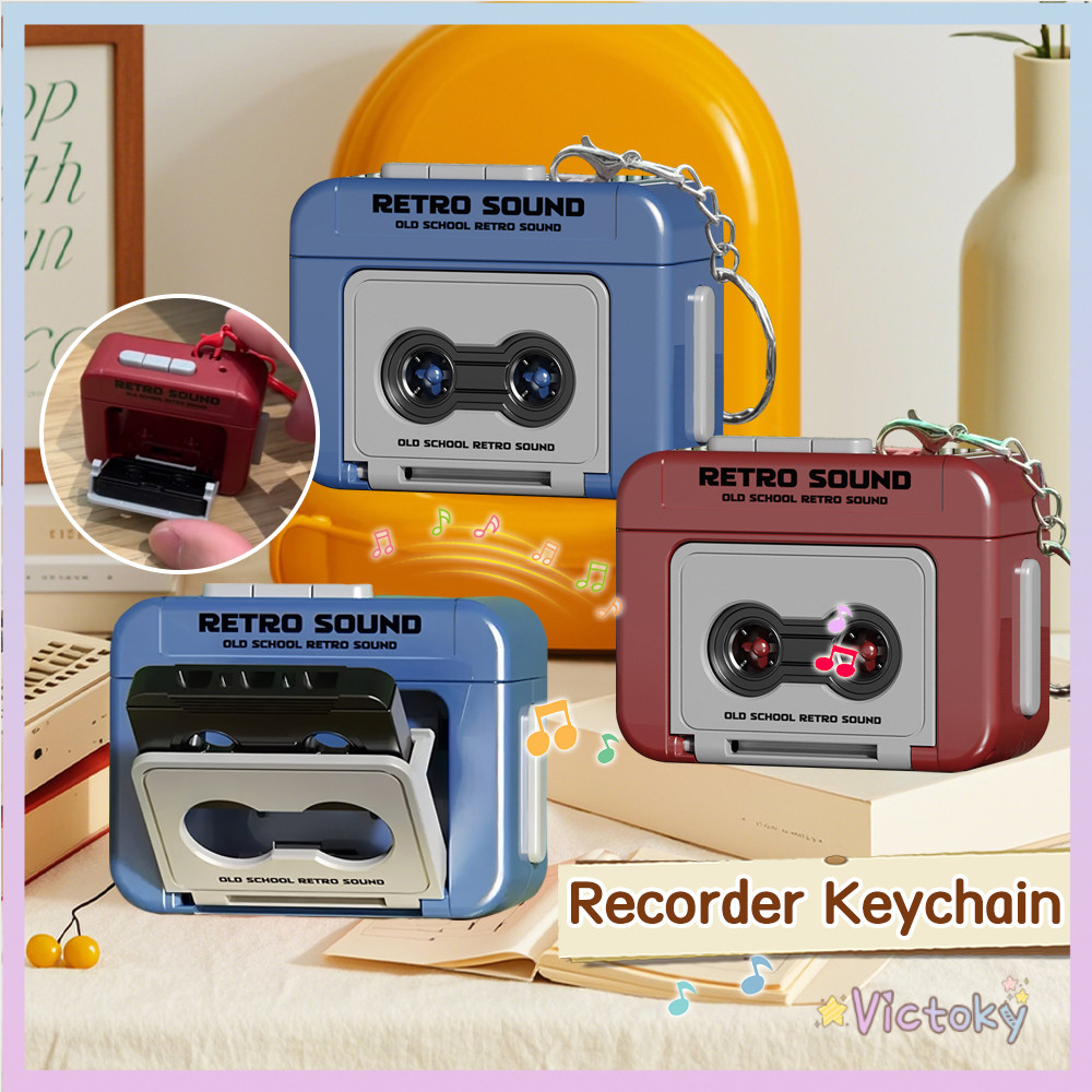 Victoky Recorder Keychain Radio Portable Mini Player Keyring 3 Songs and Recording 20 Seconds On Tape