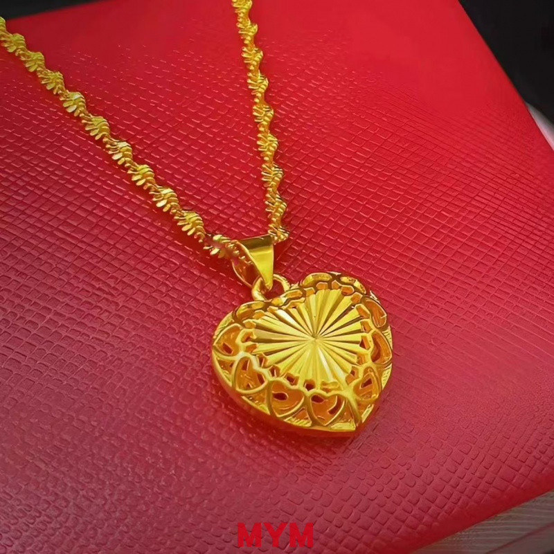 Kalung Bersalut Emas 18K Kalung Baru Rekaan Jantung Fesyen Serbaguna Berkualiti Tinggi Loket Berongga Rantai Klavikula Hadiah untuk Ibu