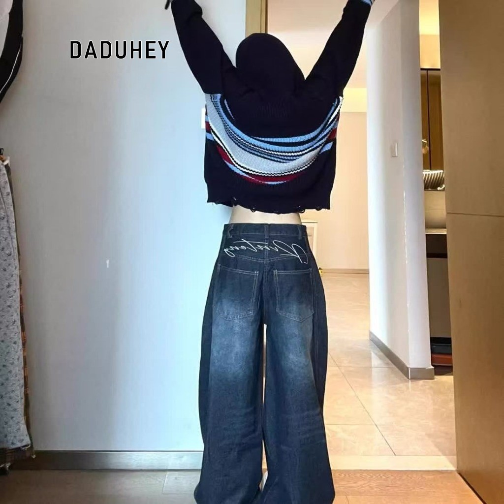 DaDuHey American Retro Dark Blue High Waist Straight Loose Slimming and Wide Leg Women's Jeans