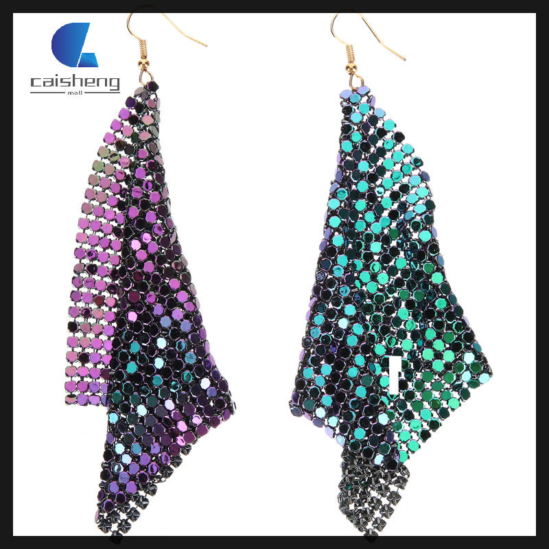 Sequin Geometric Earrings Women Trendy Tassel Decoration Statement Shiny Metal Miss caisheng