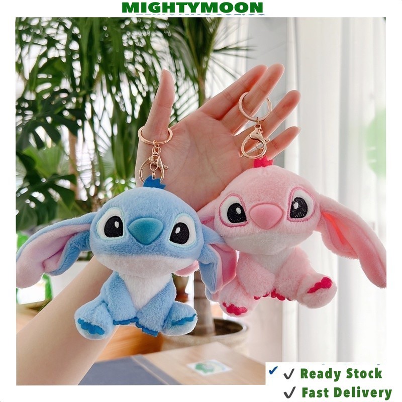 Ready Stock Stitch keychain Blue Pink Purple Pendant Plush Toy Student Backpack Couple Tote bag acccesories rantai kunci