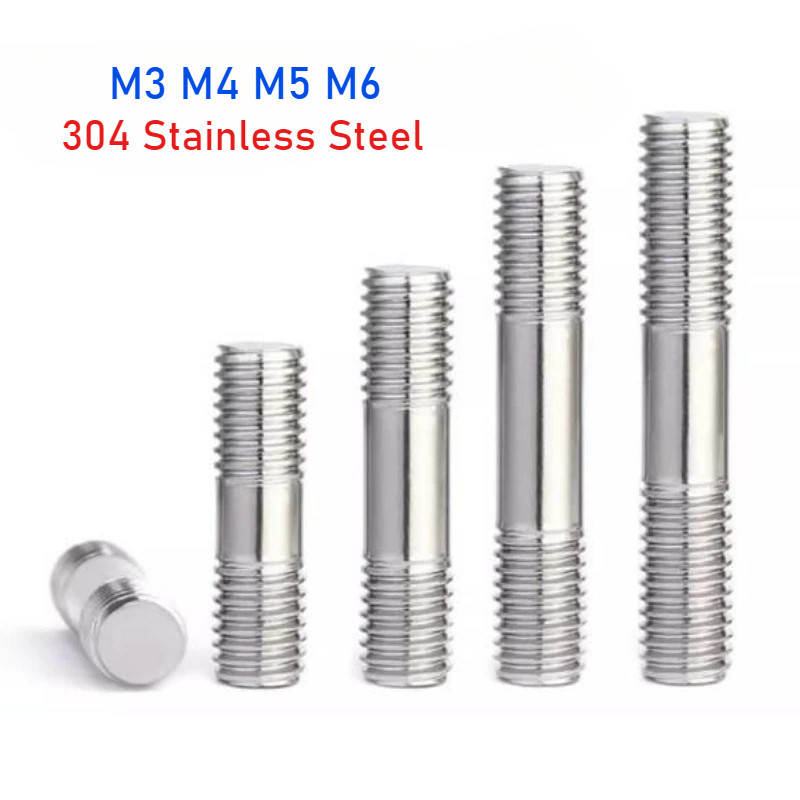 M3 M4 M5 M6 304 Stainless Steel Double End Thread Rod Headless Stud Bolts Screw Rod Tooth Stick Dual Head Threaded Bar