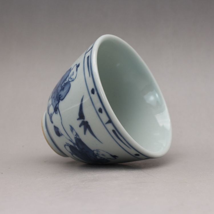 Handmade Blue White Boy Character Small Teacup Antique Ceramics Antique Ceramics Antique Ceramics Antique Collectibles Handmade Blue White Porcelain Late Qing Dynasty Blue White Character Small Teacup Antique Antique Ceramics Antique Collection 4.22.3