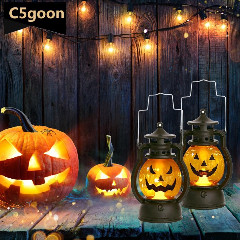 C5GOON Halloween LED Pumpkin Ghost Lantern Lamp DIY Hanging Scary Light Halloween Bar Party Decorations Home Horror Props E2H9