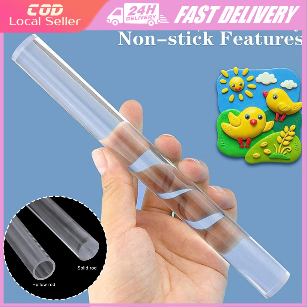 Clear Acrylic Clay Roller 20X2cm Pastry Modelling Rolling Pin for Embossing Fondant Cake Decoration Baking Tools