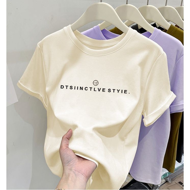 【220G 100%Cotton】SISI Women Shirt Korean Letter Tshirt Summer ShortSleeve Loose Oversized Vintage Outwear Student Couple