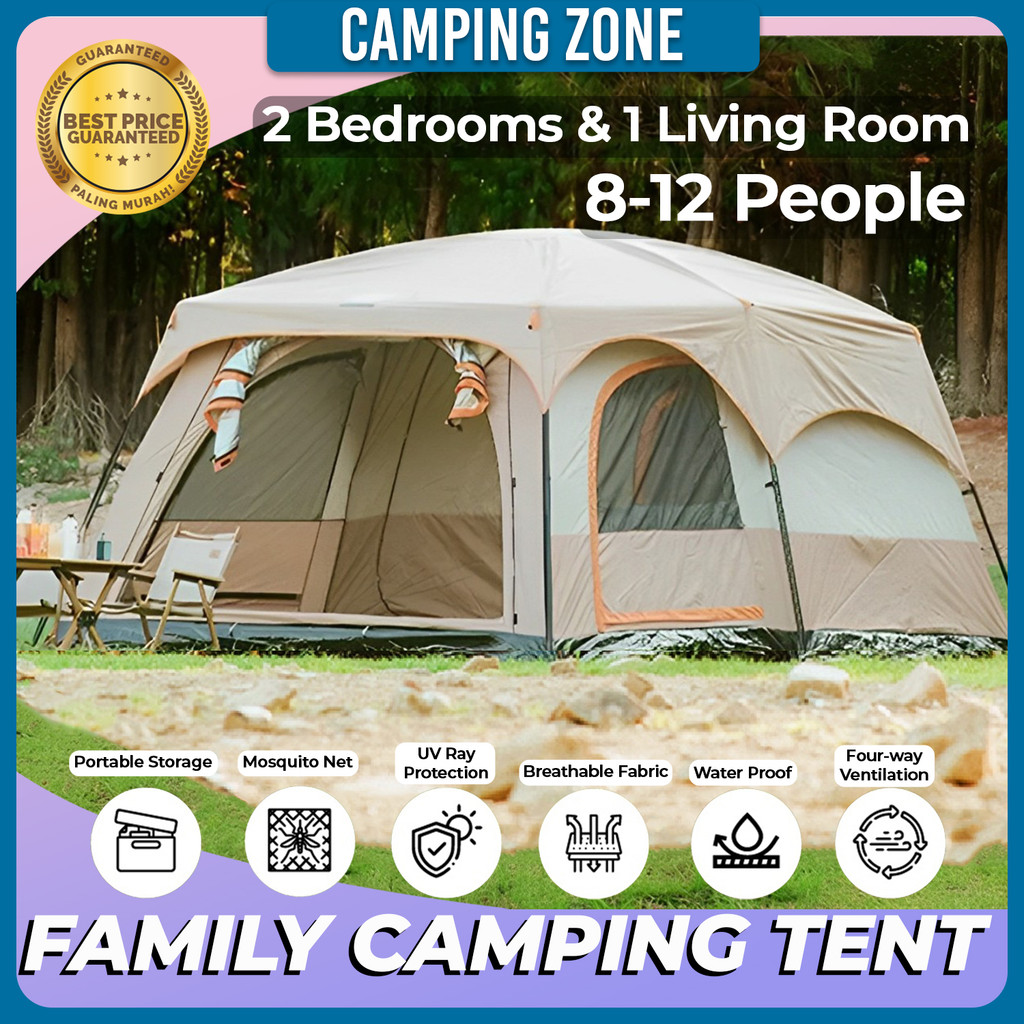 💥CampingZone Official💥Khemah Camping Besar Family Tent 5-8 / 8-12 Person Waterproof Outdoor Khemah Unta Big Tent Large
