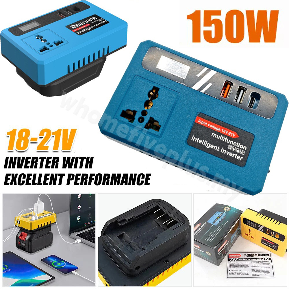 Portable and Efficient Power Inverters for 20V Battery Inverter 20v to 220v Converter with Dual USB,AC Outlet and Type-C 150W Battery Powered Outlet Inverter Adapter Charger Kit