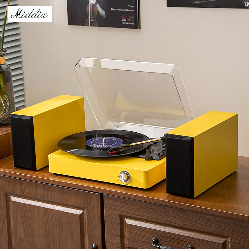 Middix Vintage Record Player With Dual Stereo External Speakers HI-FI System Bluetooth Turntable Player With AUX and USB Interface