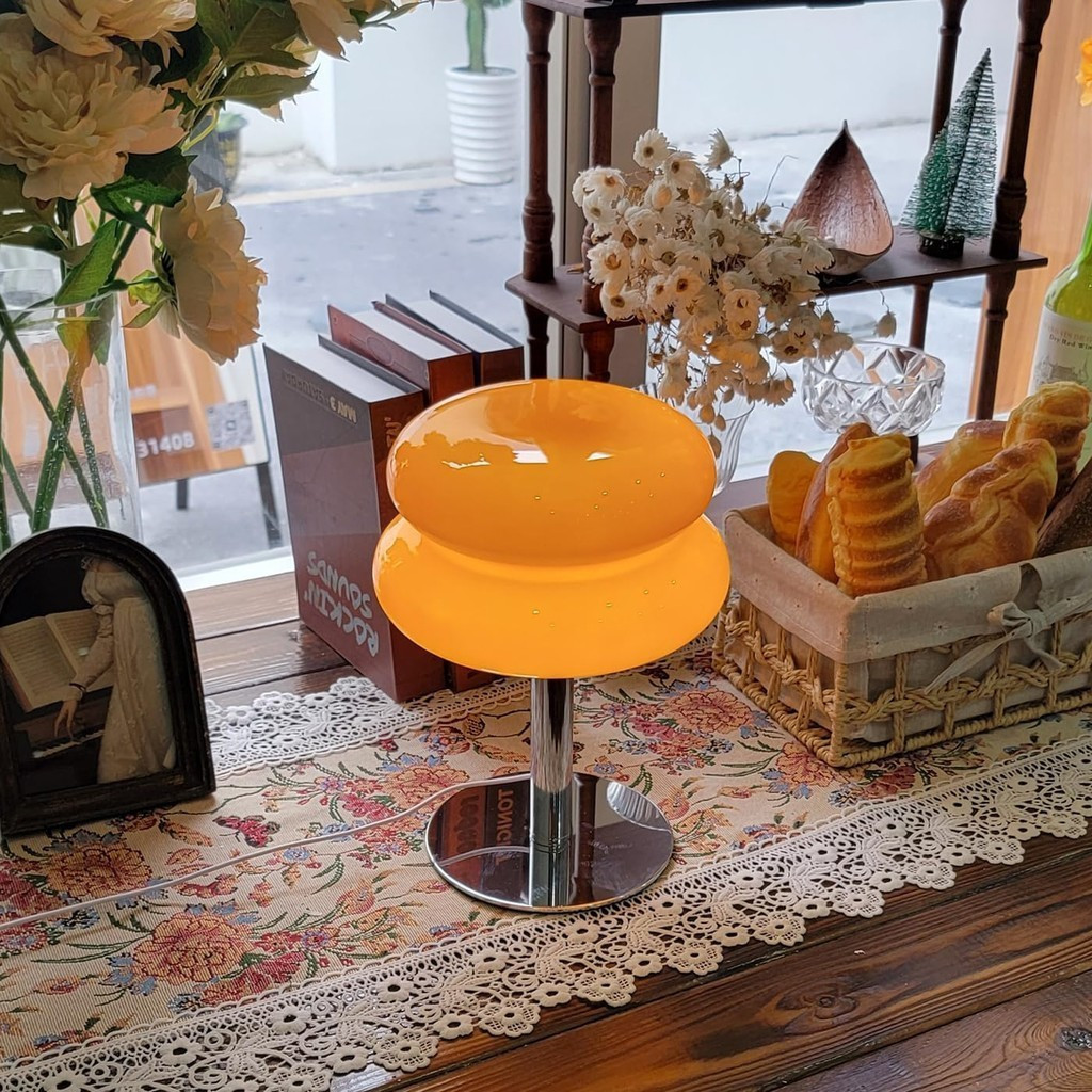 【Local Stock】Modern Bauhaus Table Lamp Aesthetic Glass Orange Lamp, Mid Century Lamp Bedside Lamp, Retro Lamp Shade For Bedroom, Living Room, Office