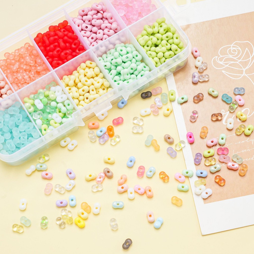 200pcs 4mm Acrylic Peanut Beads Mixed Color Rice Beads Handmade DIY Jewelry Bracelet Necklace Accessories