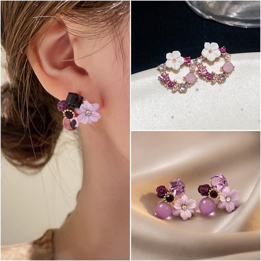 Vintage Purple Zirconia Maple Leaf Earrings – Unique Floral Studs for Women, Delicate & Elegant Jewelry Gift