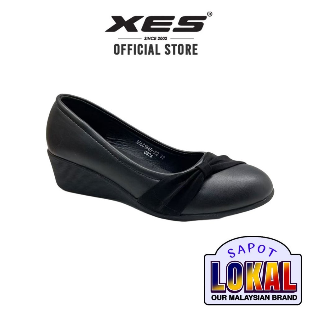 XES Ladies BSLC1845-22 Bow Dress Slip On Wedge ( Black / Apricot )