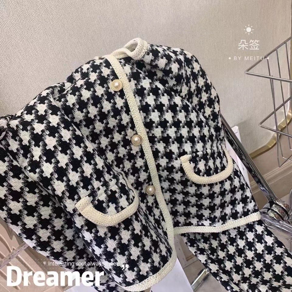 Durable Premium korean women fashion loose retro houndstooth plaid blazer jacket coat Essential - Image 4