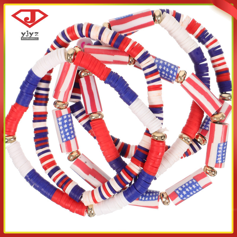 Clay Beads Bracelets Red 4th of July Patriotic Party Wristband Elastic Miss yuanjingyouzhang