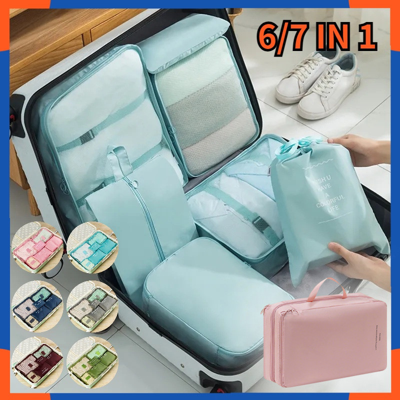 6/7 in 1 Set Travel Bag Packing Clothes Storage Organizer Bag Pouch Multi Size Organizer Bag