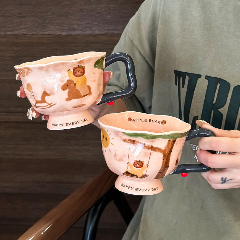 High-value Ceramic Mug 2024 New Style Creative Artistic Ceramic Water Cup Girl Office Household Breakfast Coffee Cup Souvenir Practical Birthday Gift