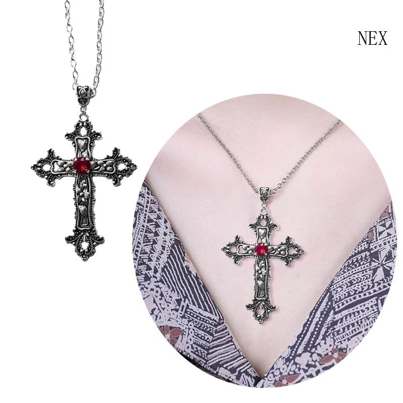 NEX 2pcs Crucifix Pendant Necklace Gothic Neckchain Handcrafted Chain Pendant Choker Daily Wear Jewelry Unisex Accessory