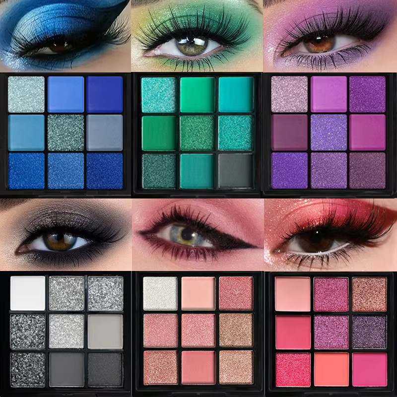 Veronni 9 colors Red Blue Green Eyeshadow Pallete Purple Glitter Pearlescent Matte Eye Shadow Shimmer Makeup Long Lasting Women Beauty Eye Cosmetics