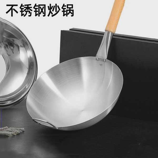 stainless steel pot kuali stainless steel periuk stainless steel Stainless Steel Wok Thickened Hotel Wok Commercial Stainless Steel Wok Uncoated Non-Rusting Round Bottom Stainless Steel Wok
