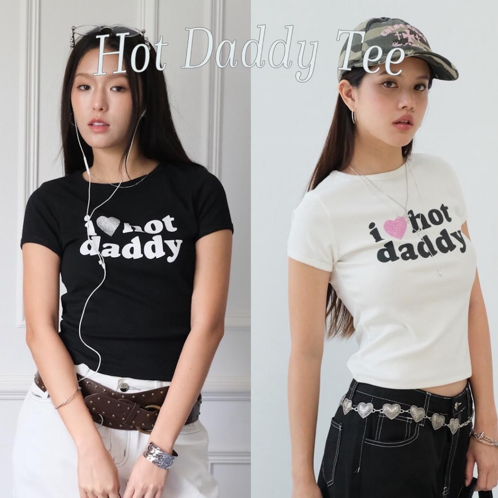 (24hours Shipping)Baby Tee "I ️ Hot Daddy" Korean Style Fashion Vintage Y2K Tight Fit Super Cool Cotton 1