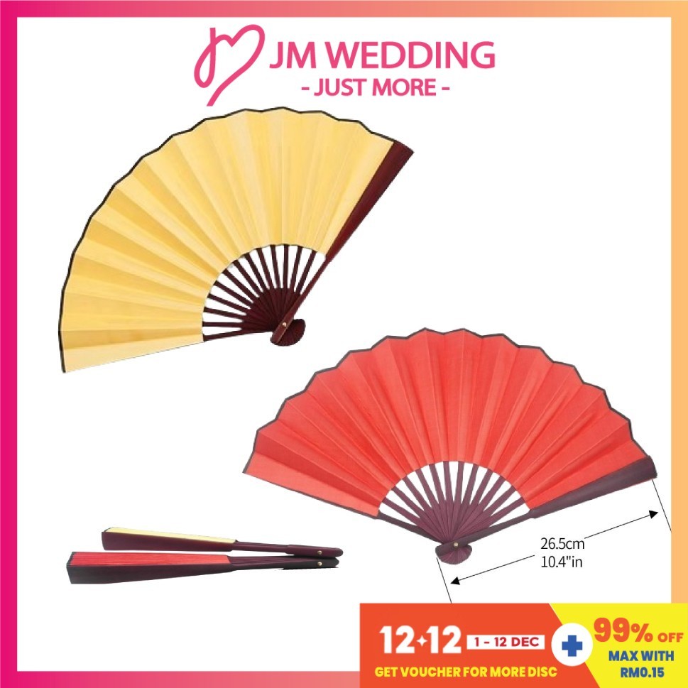 26.5cm Large Chinese Traditional Nylon-Cloth Folding Hand Fan Kipas tangan Asian Theme Bamboo Kayu