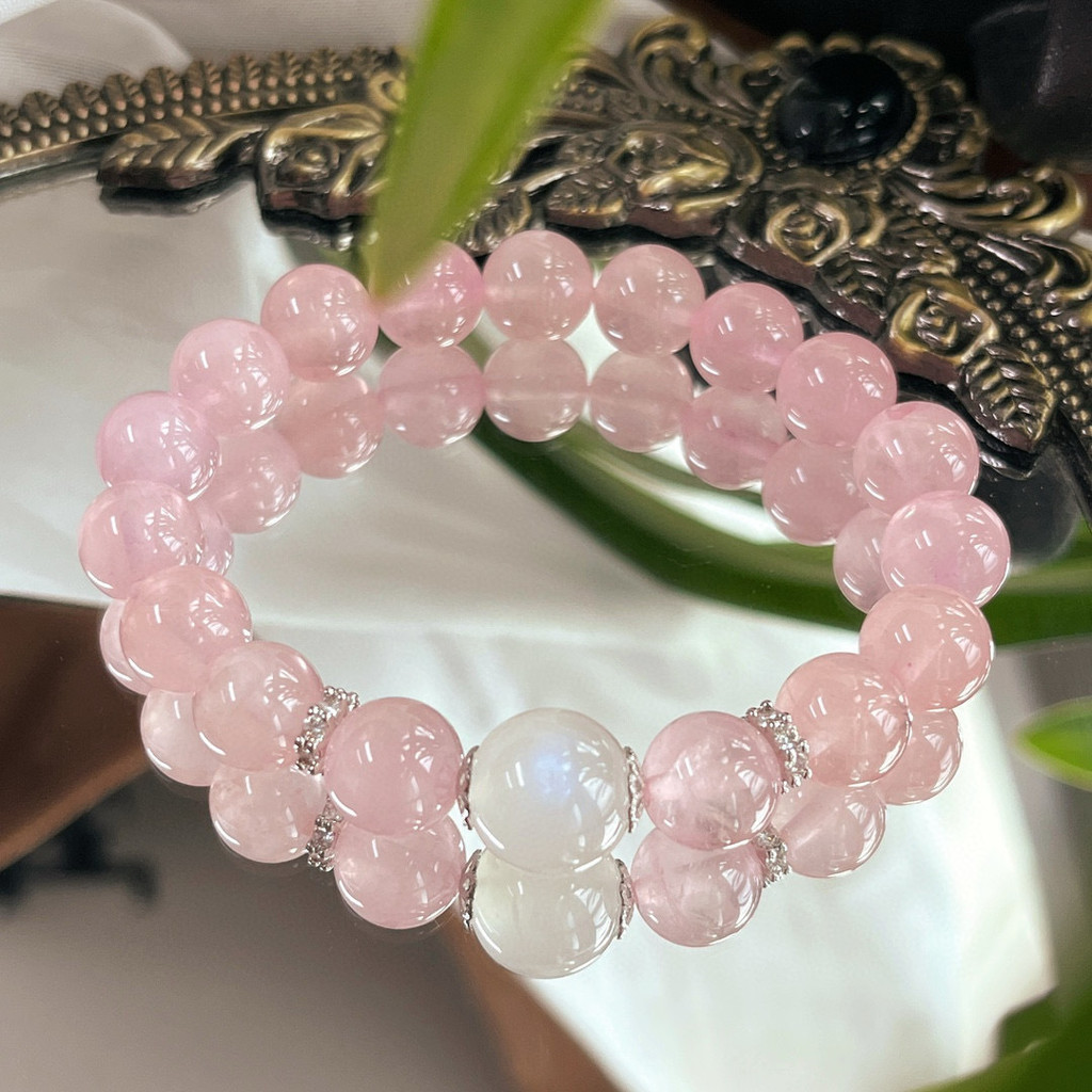 Natural White Moonlight Crystal Bracelet Female Pink Crystal Moonstone Bracelet Horse Pink Jewelry 8mm Round Beads High Quality