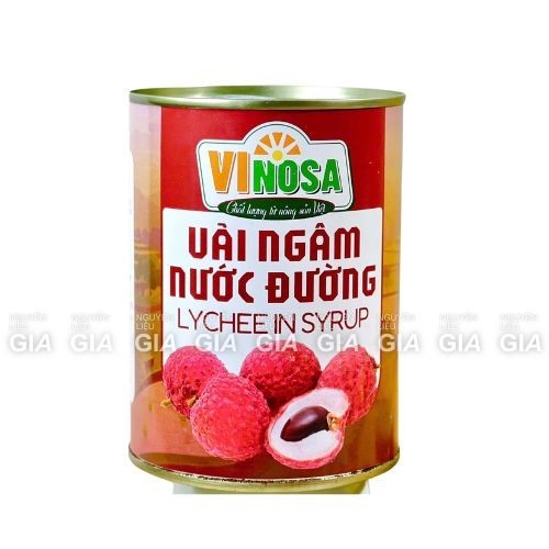 Lychee soaked in Vinosa sugar water 567g can for tea, milk tea, Khuc Bach sweet soup