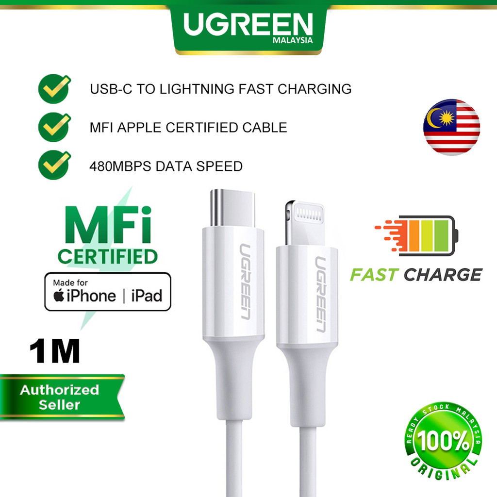 UGREEN MFi USB C To Lightning Cable Apple MFi Certified PD 60W Fast Charging Data Transfer iOS iPhone 14 13 12 11 iPad