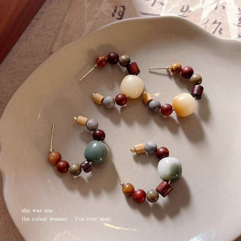 Ethnic Style Wooden Beaded Earrings Female 2025 Earrings High-End Earrings Earrings Unique Temperament Earrings ddj 5.16