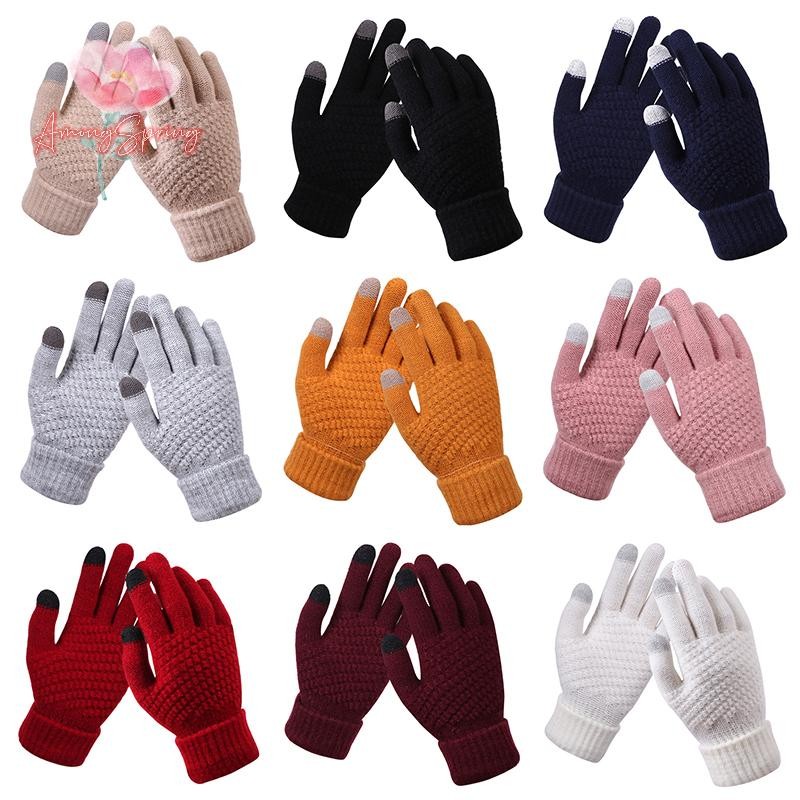 AmongSpring> Winter Touchscreen Gloves Women Men Warm Stretch Knit Mittens Imitation Wool Full Finger Guantes Crochet Luvas Thicken Gloves new