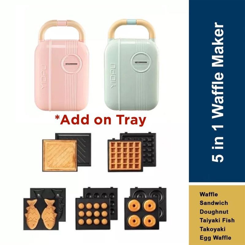YIDPU 5 in 1 Add on Breakfast Maker Waffle Maker PanCake Maker Mini Machine Sandwich Maker Mesin Sarapan Pagi Cooker Mixer