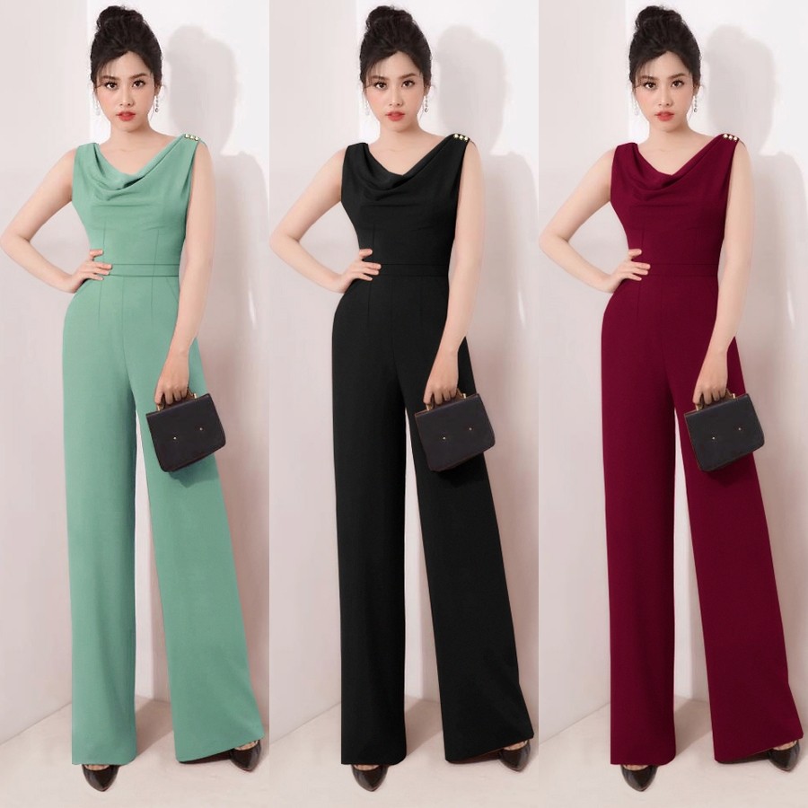 Long-collar Jumpsuit with 2 pockets and shoulder buttons, cute straight-leg pants TJ1227 NEW PRODUCT