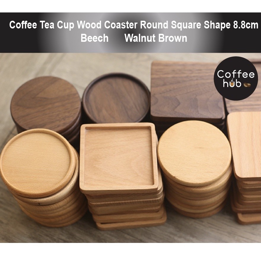 (custom Made) Coffee Cup Wood Coaster Square Round Resistant Heat Drink Mat Cup Pad Non Slip 8.8cm