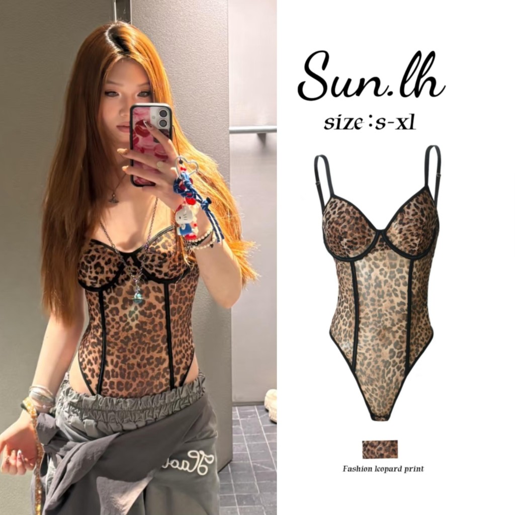 SUN ️ ️European And American Fashion Leopard Print Tank Top Sexy Tight-Fitting Elastic Jumpsuit With Open Back And