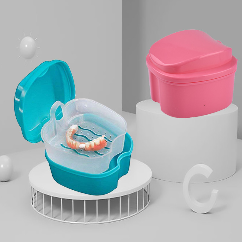 Denture Cleaning & Storage Box - Light Blue/Blue/White/Pink | PP Material Dental Case