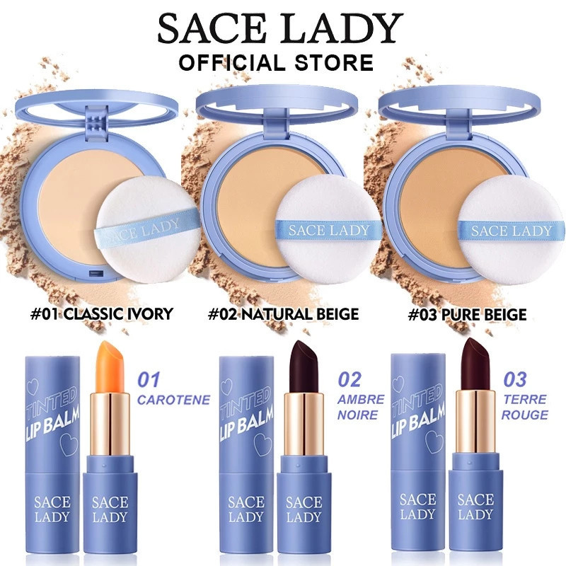 SACE LADY Face Powder Long Lasting Oil Control Matte Setting Powder Flawless Face Makeup with Mirror 01 Classic ivory 02 Natural beige 03 Pure beige