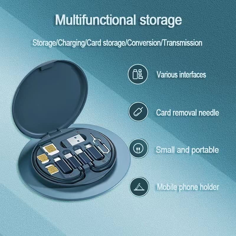 ATLAS【Black】Multifunctional Cable Usb-A-B-C/Usb 60Wpd Fast Charging Phone Holder Charging Cable Travel Storage Box