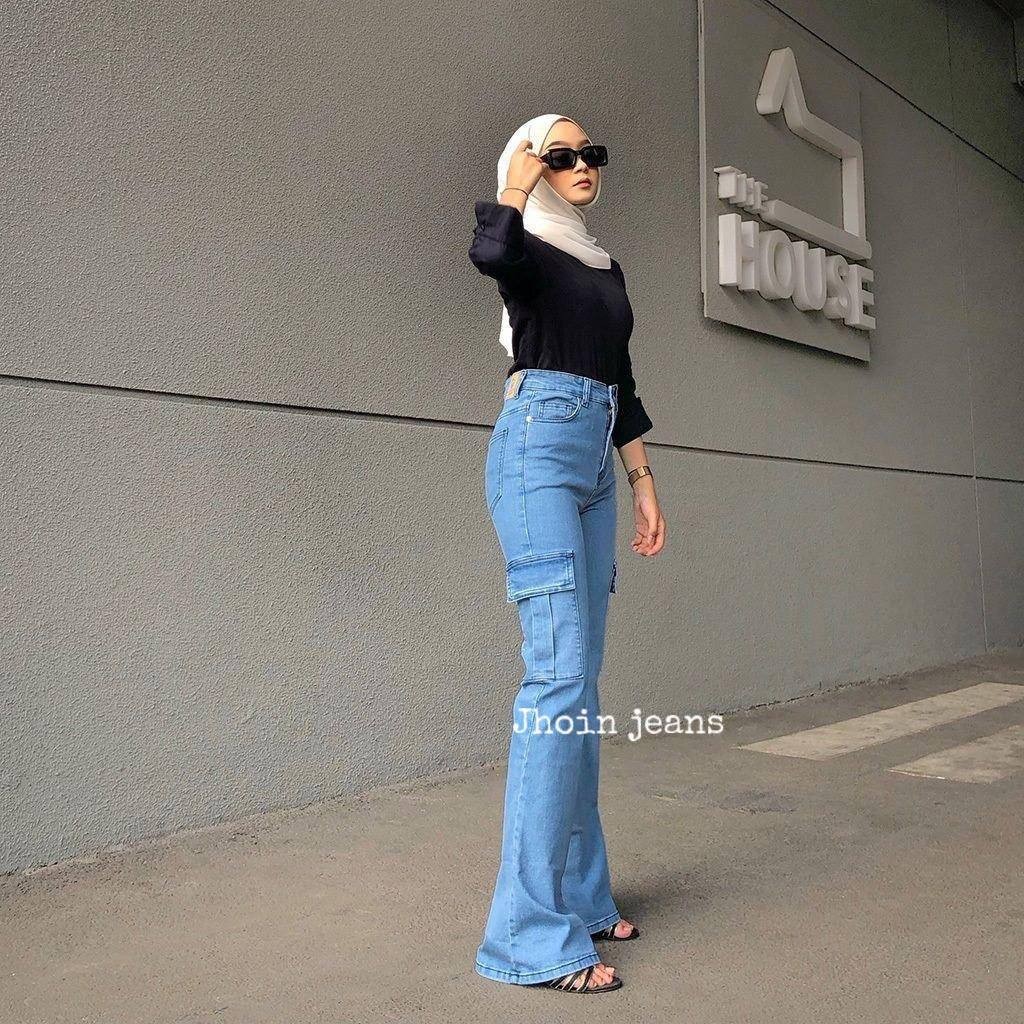 Premium Quality Hw Cutbray Cargo Jeans Wanita Celana Kargo Highwaist Streetch Essential