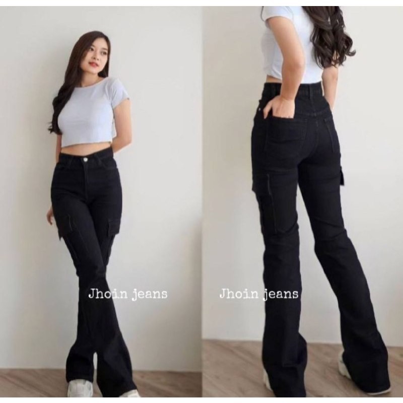 Premium Quality Hw Cutbray Cargo Jeans Wanita Celana Kargo Highwaist Streetch Essential - Image 2