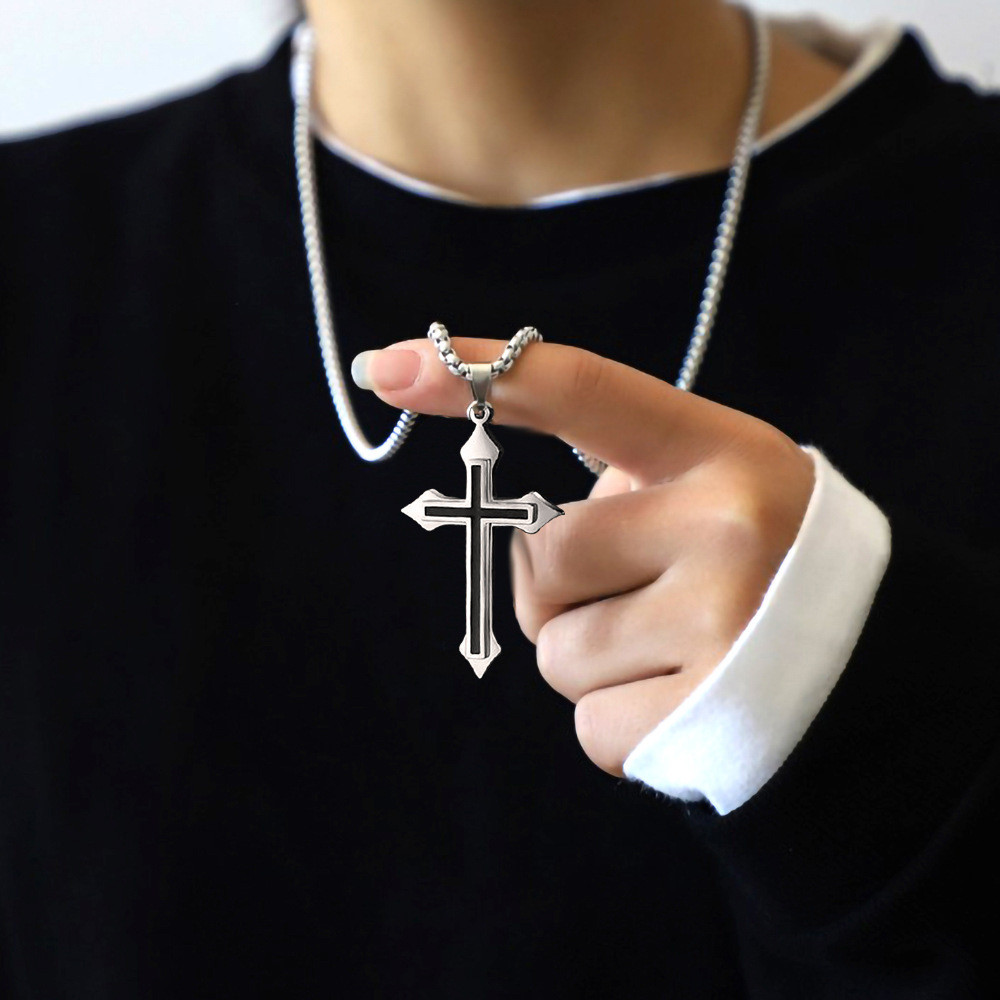 Men Women Stainless Steel Cross Pendant Necklace Creative Memorial Jesus Religious Necklace Party Jewelry Gift