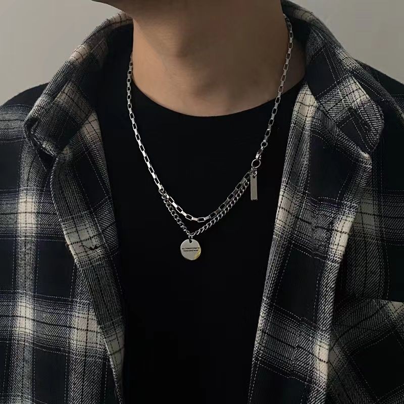 Motivational Necklace Men's Trendy Titanium Steel Trendy Brand Men's Light Luxury Niche Simple Penda励志项链男潮钛钢潮牌男士轻奢小众简约吊坠男款高级毛衣链女 12.18