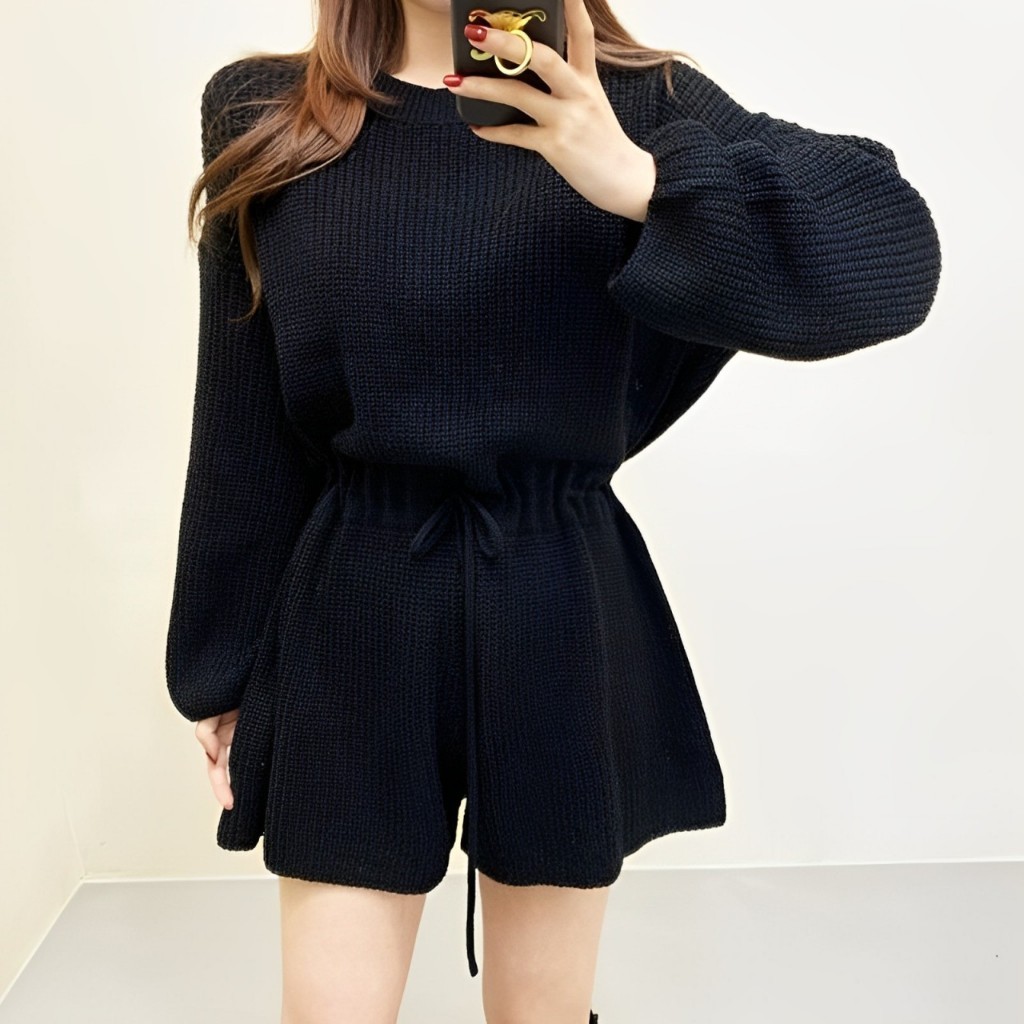 Miss Shop's - Over Size Knitted Jumpsuit Overalls Long Sleeve Round Collar 4424 Jumpsuit Woman Plus Size